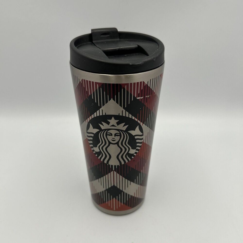 Starbucks 2014 Holiday Chevron Buffalo Plaid Tumbler 16 oz Stainless Steel Mug